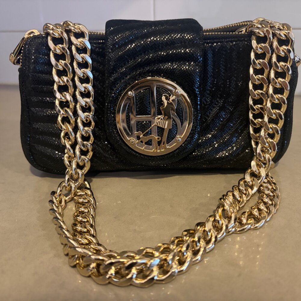 Henri Bendel Black Petite Quilted Lambskin Shoulder Bag with Gold Chain